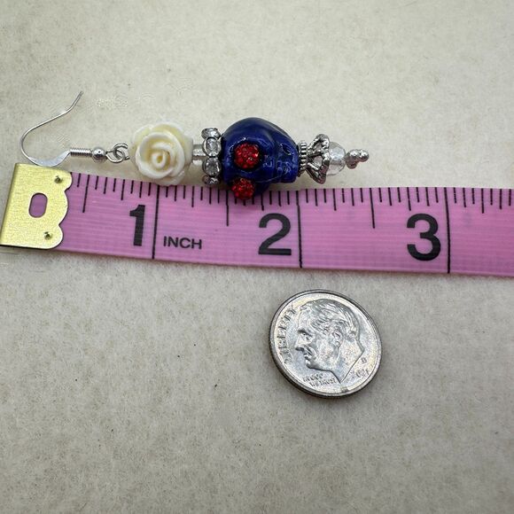Navy Skull Day of the Dead/Dia de Muertos Dangle Earrings Halloween Jewelry - Picture 6 of 6